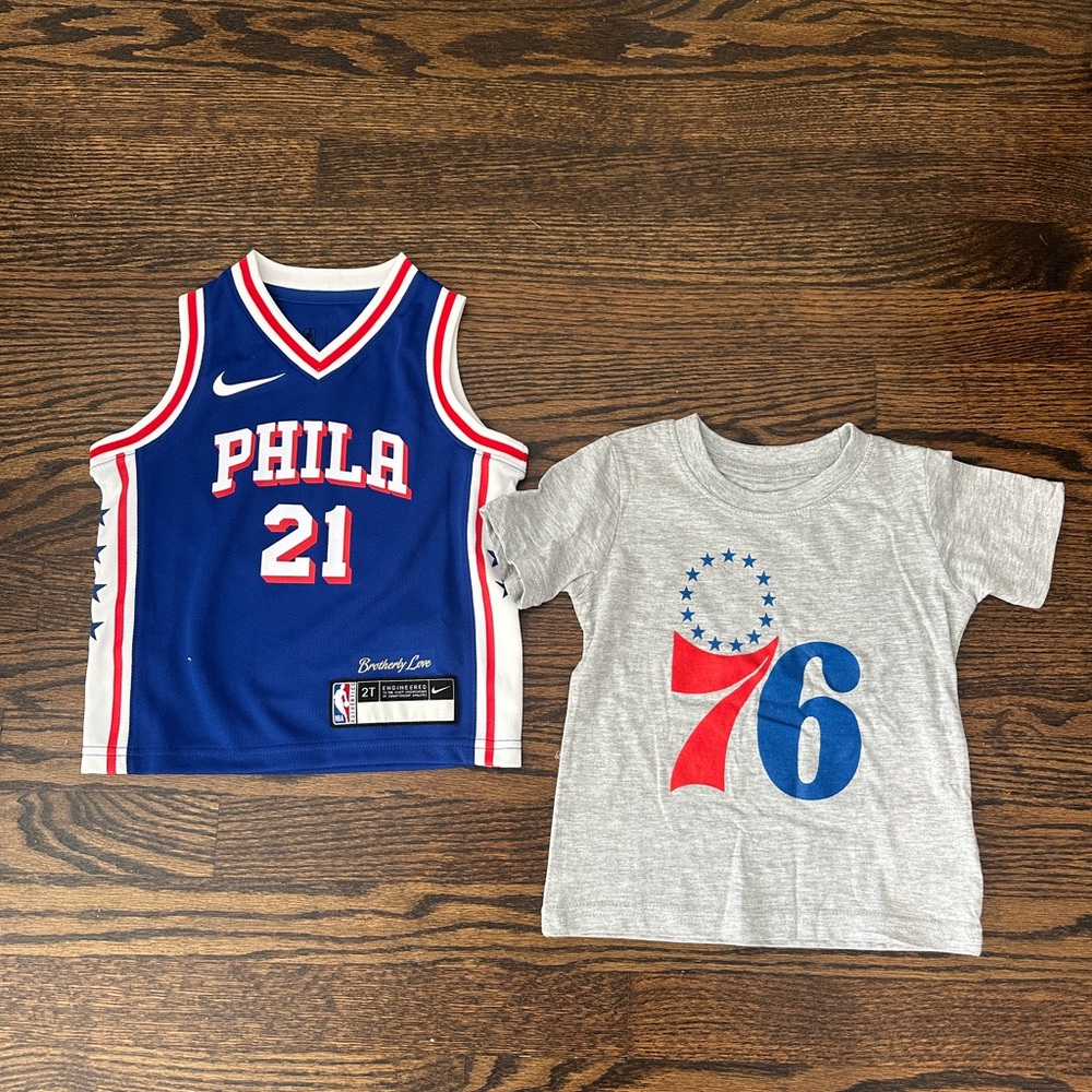Nike Kids Blue and Gray 76ers Jersey Set